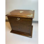 Oak Edwardian (C1900) Stationery box. With Royal Fusiliers brass badge emblem. Brass inkpot &
