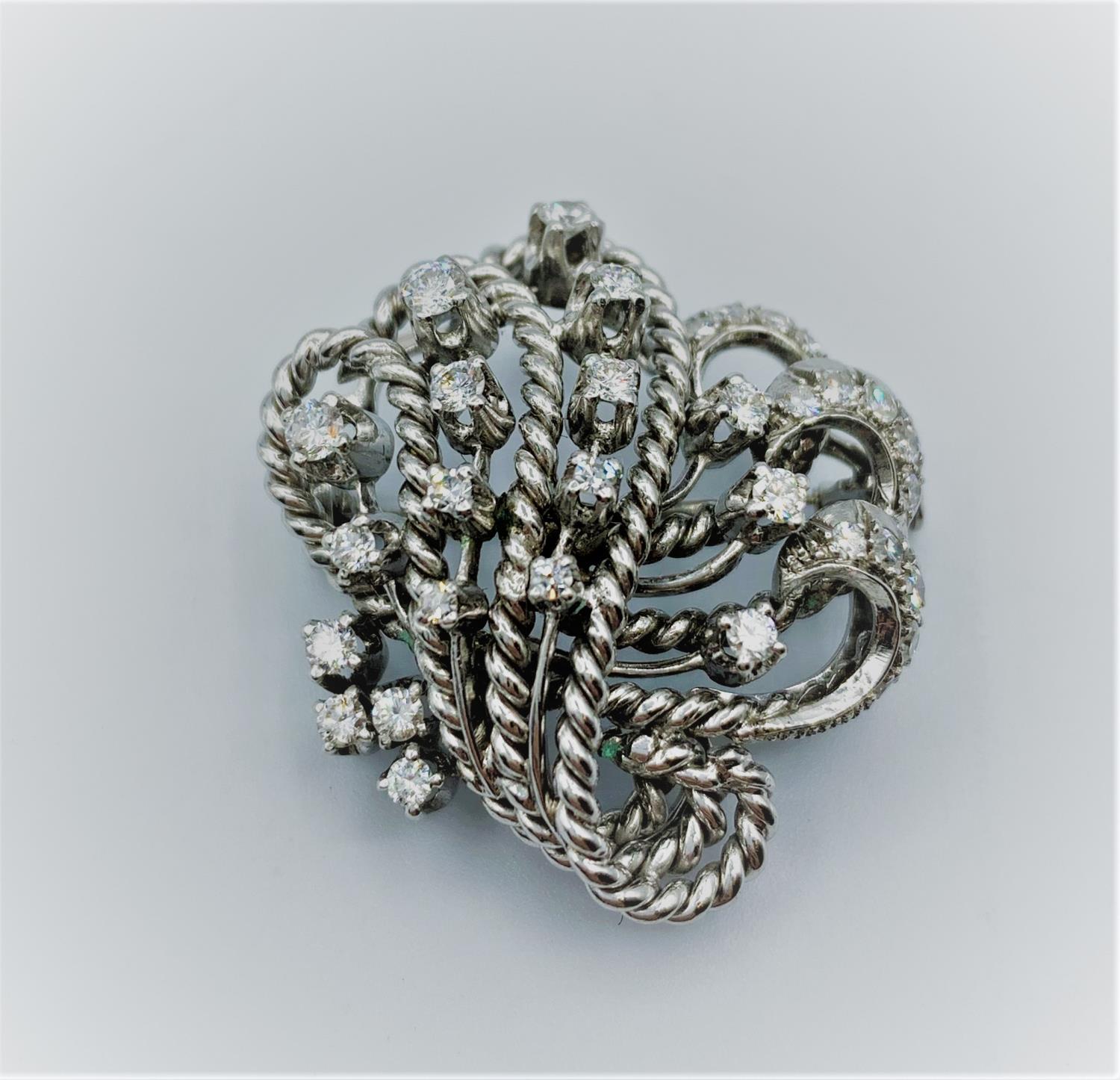 Platinum and diamond brooch, weight 12.6g