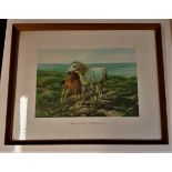 H W B Davis RA framed and glazed print of horses `Mother & Son`, 48cm x 60cm