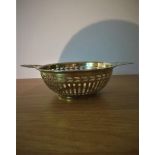 Vintage silver bon bon dish, having twin handles and pierced decoration to bowl and handles, clear