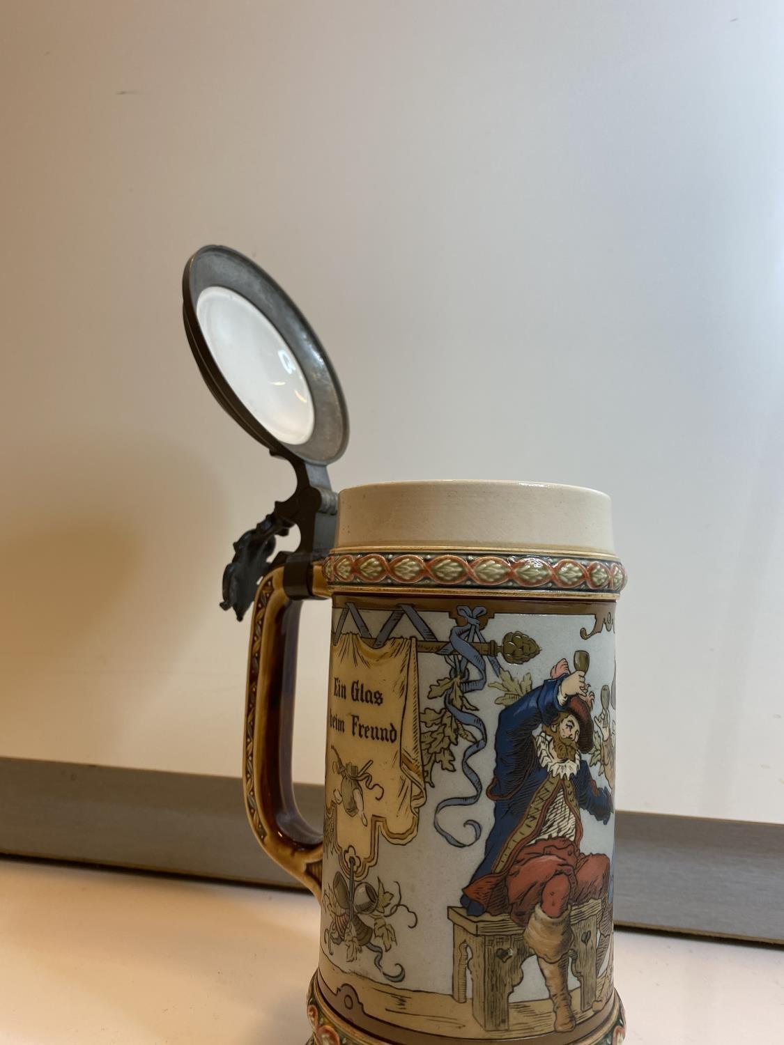 Antique Villeroy & Boch lidded German "MettLach" Beer Stein tankard. circa 1890s Signed C.Warth - Image 7 of 21