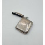 Antique silver Vesta with engine turned design and blank cartouche, jump ring to side clear hallmark