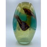 Mdina hand blown studio art glass tiger oval thick vase signed Mdina to base size 17cm