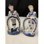 pair antique Staffordshire wedding bride & groom figures, with horseshoes (BOTH 15CM)