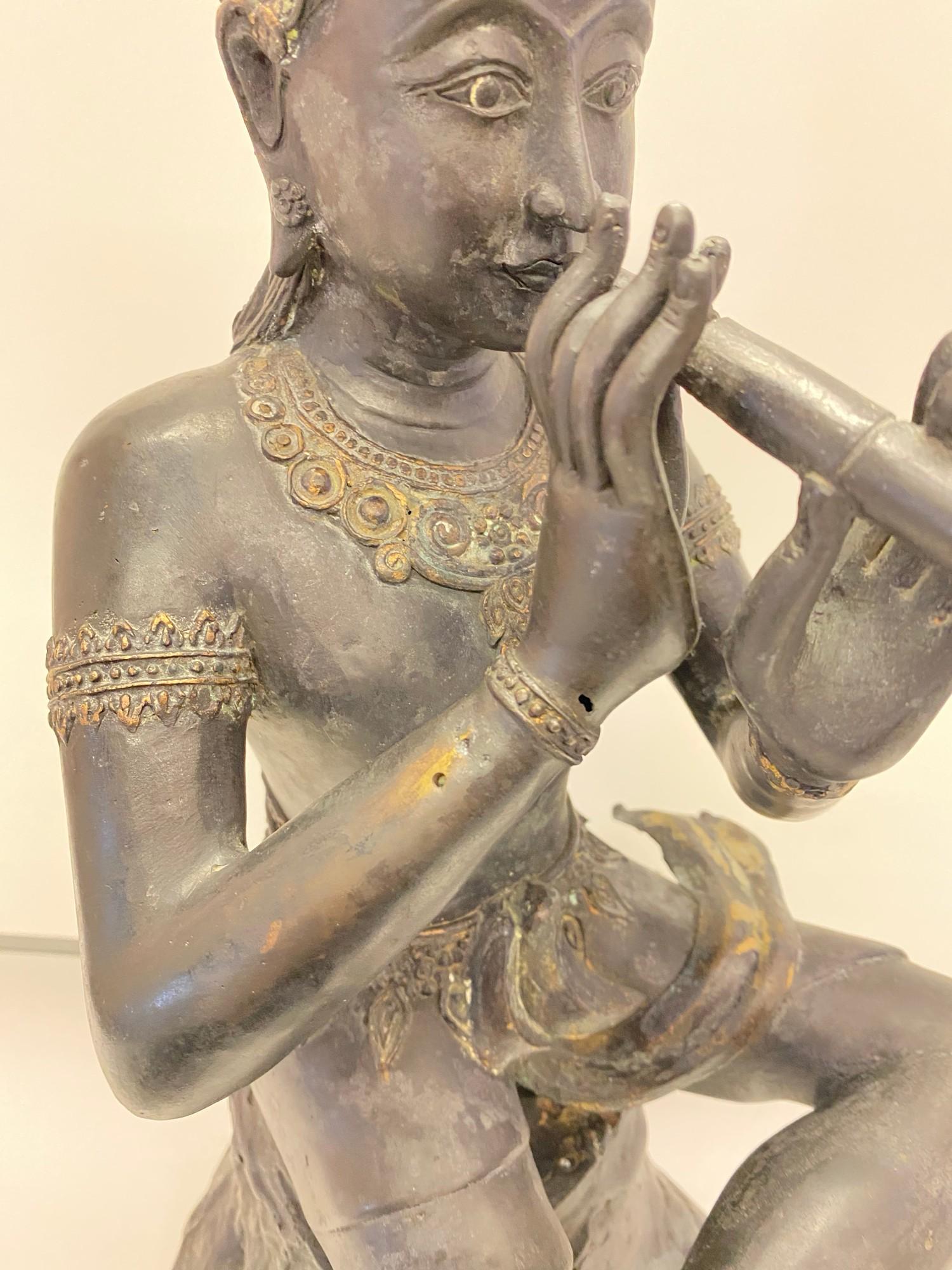 Large gilded bronze statue of angel /God / Buddha playing musical instrument. 48cm High 22cm Wide - Image 14 of 27