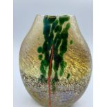 iridescent hand blown studio art glass with gold green and red stripe Possibly Phoenician size 13cm