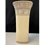 Wedgwood Earthenware Interiors 1999 tall cream vase with elegant floral pattern and 2 gilded bands