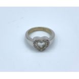 18ct white gold with encrusted diamonds hear shaped ring, weight 6g, Size K