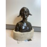 Victorian Bronze Bust. Marble Plinth (Anne of Cleves) (height 20cm)