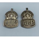 2x Silver world war 2 ARP badges. Worn by Air Raid wardens. The badges are clearly hallmarked for