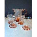 Hand blown pitcher jug and Pink Casablanca tumblers.