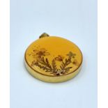 French enamel pendant made by Arcane Paris with yellow metal back, weight 16.4g and 3cm diameter