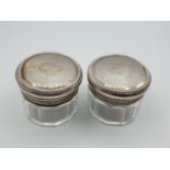 Pair of Arts and Crafts silver topped glass jars/pots, nice hallmark showing London 1915, weight