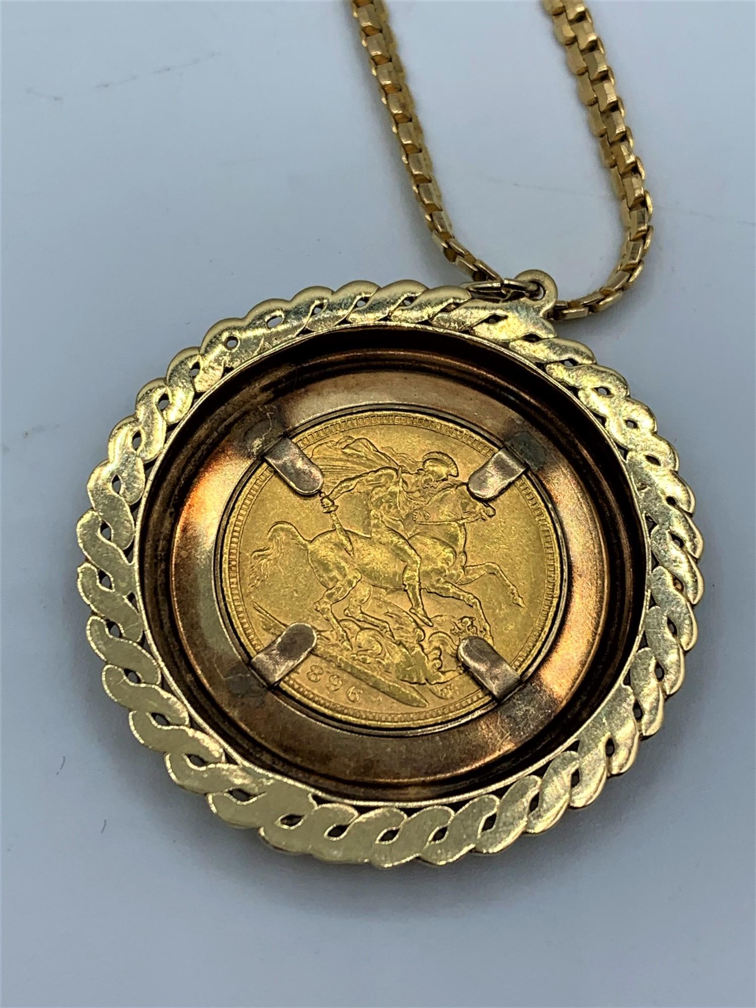 Sovereign pendant set in 9ct chain. The total weight is 28g and the chain is 34cm length . - Image 5 of 6