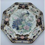 Japanese octagonal peacock plate. Excellent condition. It is 26.5cm x 26.5cm. Clear marking to