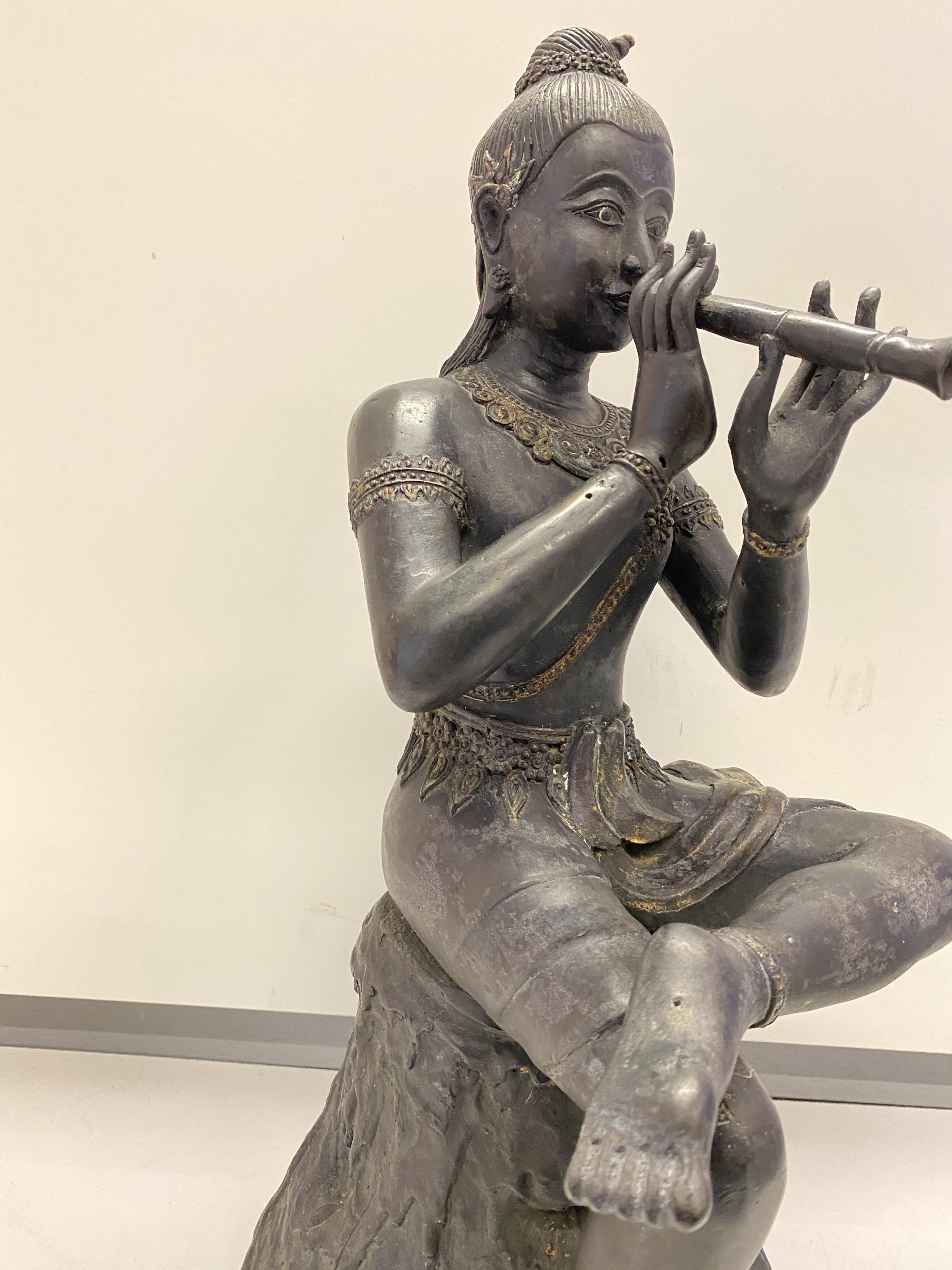 Large gilded bronze statue of angel /God / Buddha playing musical instrument. 48cm High 22cm Wide - Image 17 of 27