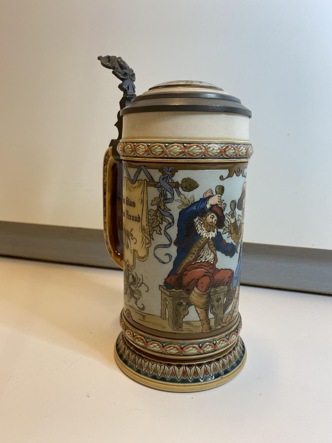 Antique Villeroy & Boch lidded German "MettLach" Beer Stein tankard. circa 1890s Signed C.Warth