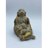 Early Japanese clay drunken Buddha sculpture with gilding, size 11 x 7cm and weight 393g approx