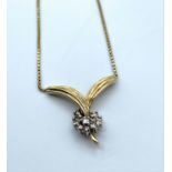 14ct yellow gold necklace with diamond cluster on the pendant (0.25ct), weight 3.7g and 48cm long