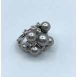 Ornate Silver Ring with Silver Pearls and CZ Stones 14.6g, Size P