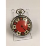Vintage spinning gaming pocket watch with set of cards suits design on the face, in working order.