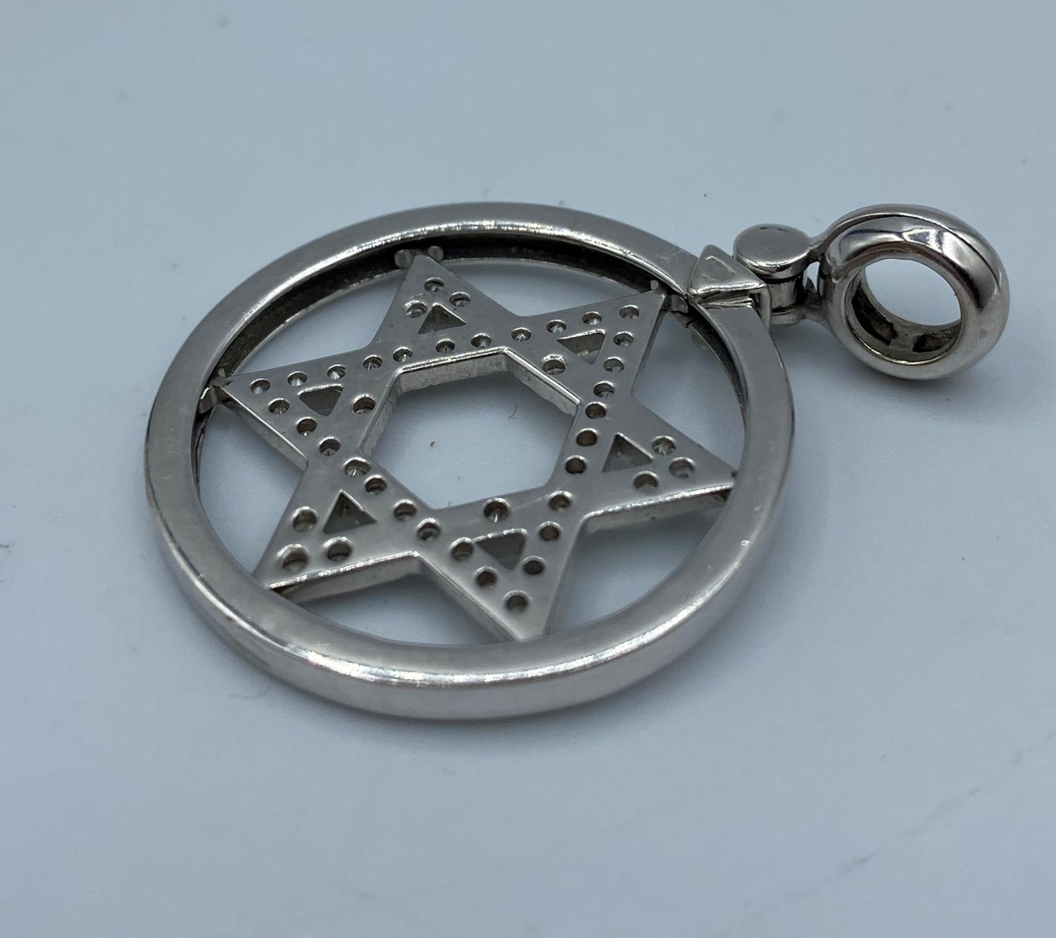 14k white gold large Star of David pendant with encrusted CZ stones, weight 6.26g and 28mm - Image 2 of 2