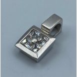 14k white gold square shaped pendant with 4 small CZ stones, weight 4.13g approx