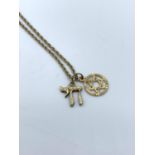 A Rose Gold 'Star of David' on a 40cm Necklace with an Additional Yellow Gold 'Hi' 4g.
