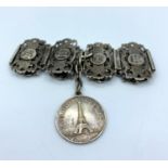 Vintage silver gate style bracelet with famous French landmarks, approx 31g, 17cm long and 3cm wide