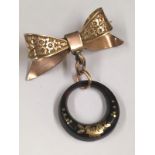 Victorian tortoise shell and gold inlay mourning brooch in a bow shape, marked BRS (Bernard Rintel