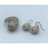 Silver Dress Ring and Earring Set with CZ Stones Encrusted 16.9g, Size Q