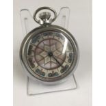 Vintage spinning gaming pocket watch with set of horse racing design on the face, in working order.