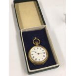 Vintage gold plated pocket watch with top wind in original box.