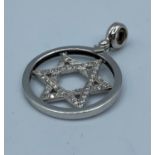 14k white gold large Star of David pendant with encrusted CZ stones, weight 6.26g and 28mm