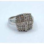 18ct white gold diamond shield ring with diamonds (approx 1.2ct), weight 6.5g, Size N