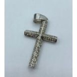 9ct white gold cross with 1.55ct diamonds, weight 15.4g