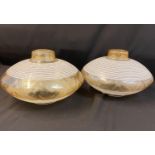 Pair of vintage amber and white stripe glass ceiling lamp shades (2)
