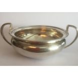 Antique silver sugar bowl, a twin handled shallow bowl with a clear hallmark showing Roberts and