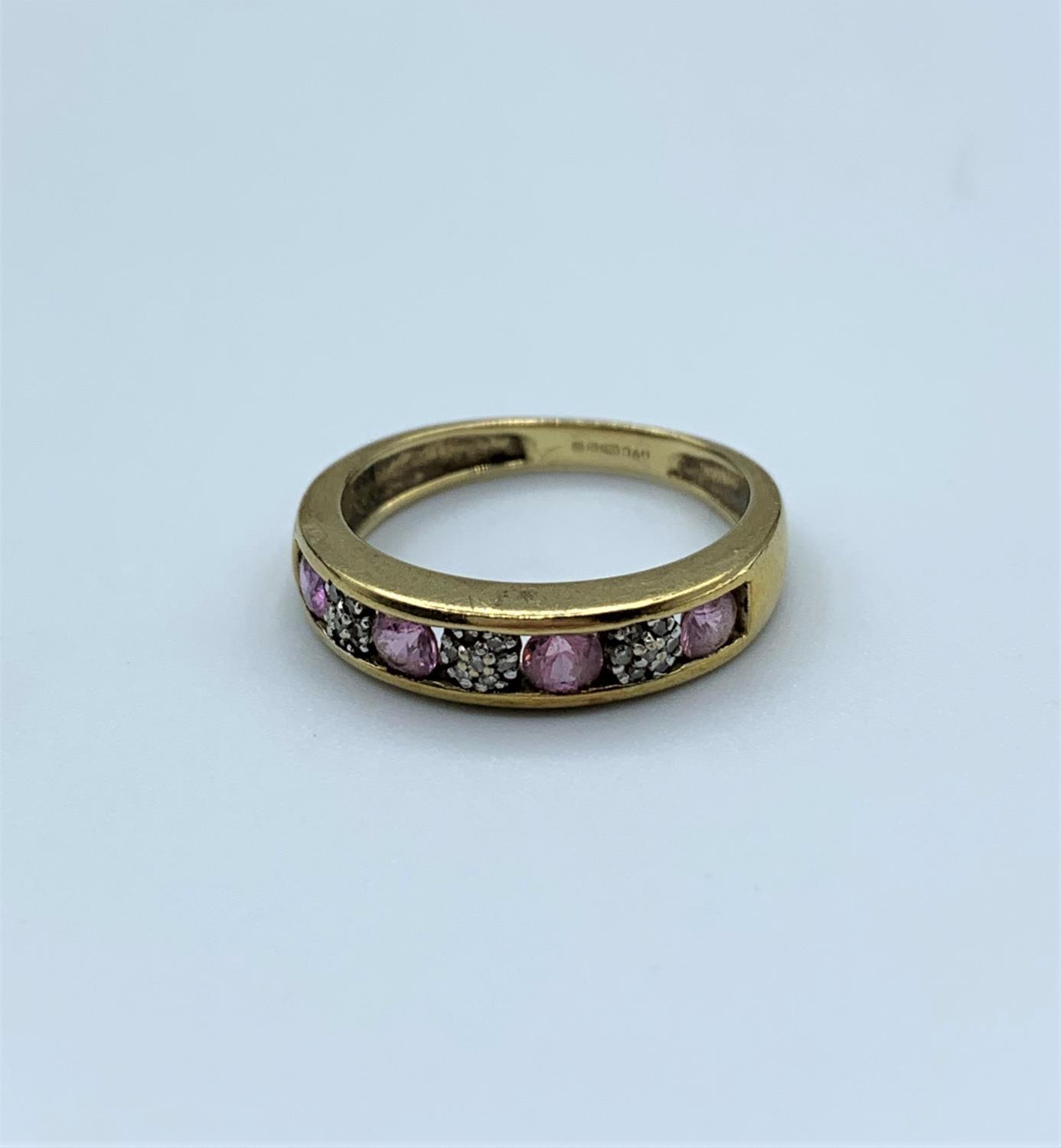 9ct yellow gold ring with pink and white stones, weight 2.4g and size L - Image 2 of 4