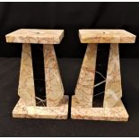 Pair of Marble with black inlay Clock Garnitures or Stands (marble) h 16cm x w 7cm