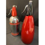 Pair of vintage soda bottles, Orange & chrome by Sparklets & red & black by BOC. Sizes 30 & 32cm