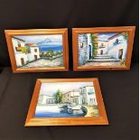 3 oil on canvas pictures. L 39cm x W 39cm