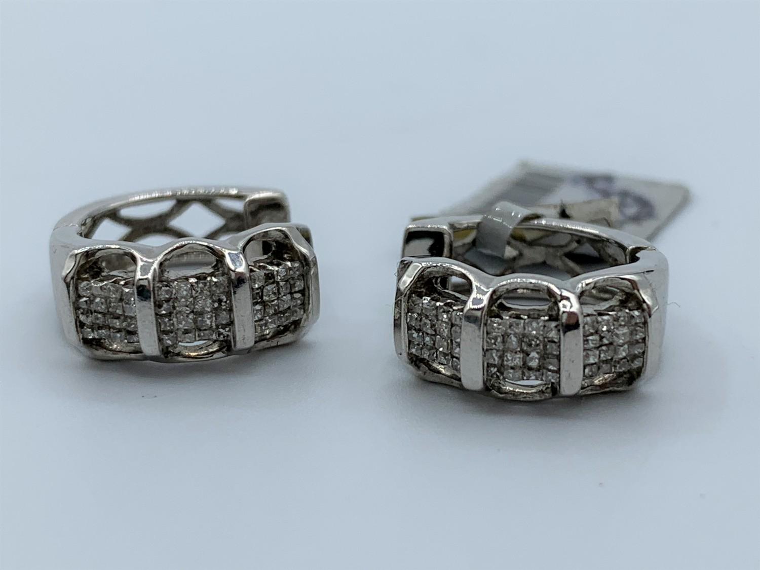 Pair of 14ct white gold diamond mini hoop earrings, weight 5.8g and diamonds 0.60ct approx