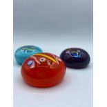 3 Caithness Noughts & Crosses Scotland glass paperweights (3)