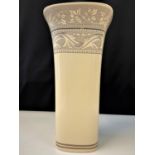 Wedgwood Earthenware Interiors 1999 tall cream vase with elegant floral pattern and 2 gilded bands