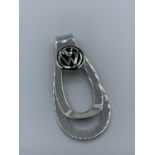Silver money clip with Volkswagen logo, stamped ITALY 925 silver, weight 18g approx