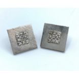 Pair of 18ct white gold diamond stud square shaped earrings, weight 8g and diamonds 0.60ct approx