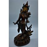 Bronze Oriental Statue with Orange and Blue Stones height 30cm, width 15cm, depth 12cm (5 pounds