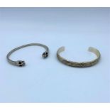 2x vintage silver bangles, weight total 36.5g and 7cm inner width approx (2)