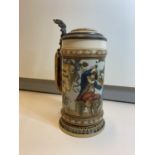 Antique Villeroy & Boch lidded German "MettLach" Beer Stein tankard. circa 1890s Signed C.Warth